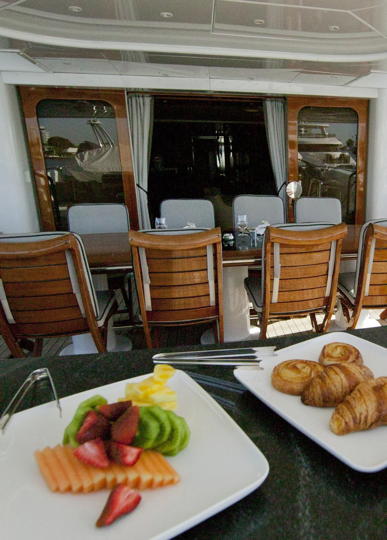 a table with food on it aboard IL SOLE Yacht for Sale