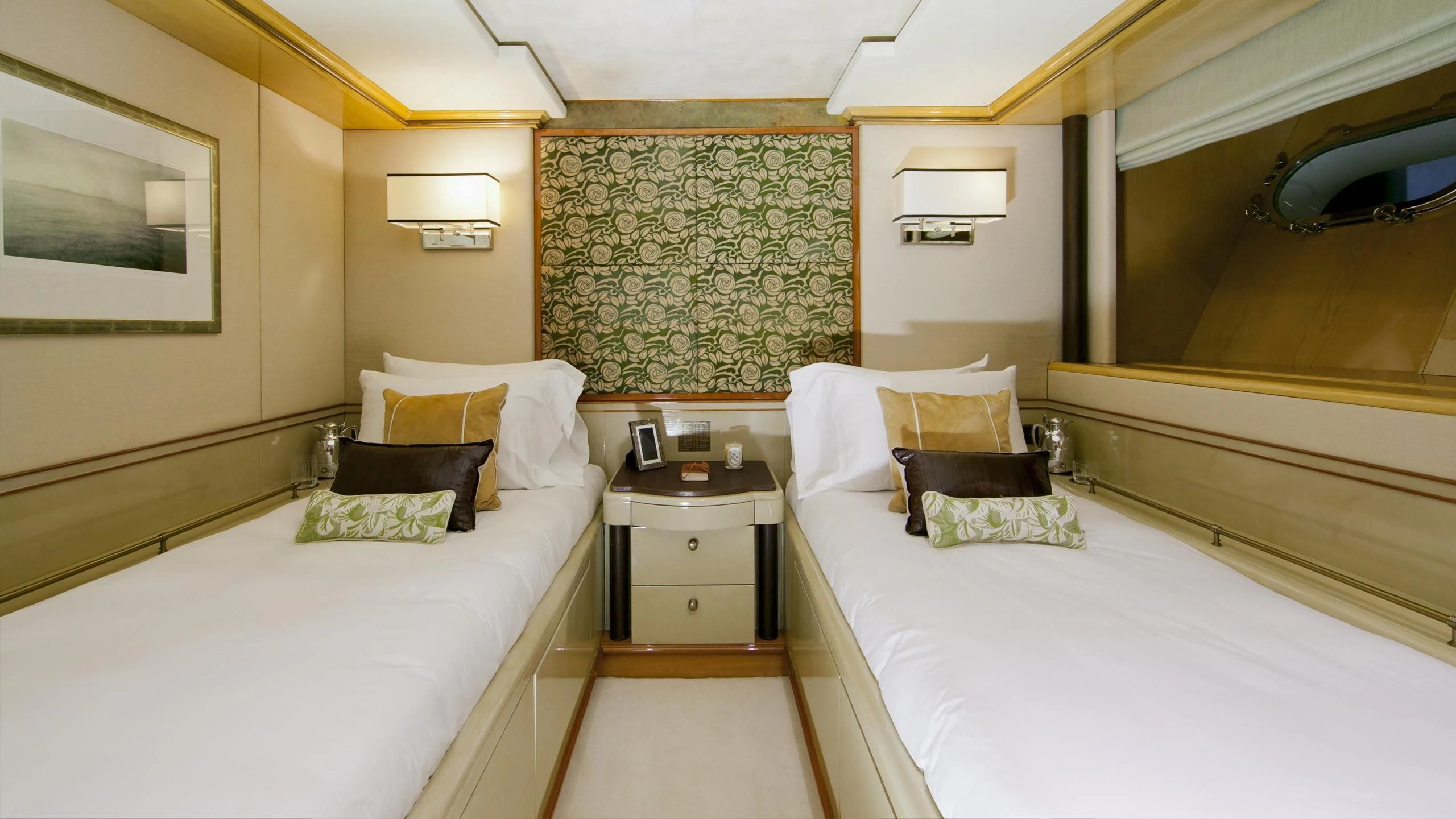 a room with two beds aboard IL SOLE Yacht for Sale
