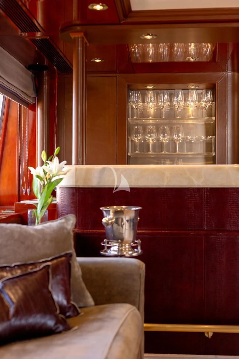 a glass vase on a table aboard IL SOLE Yacht for Sale