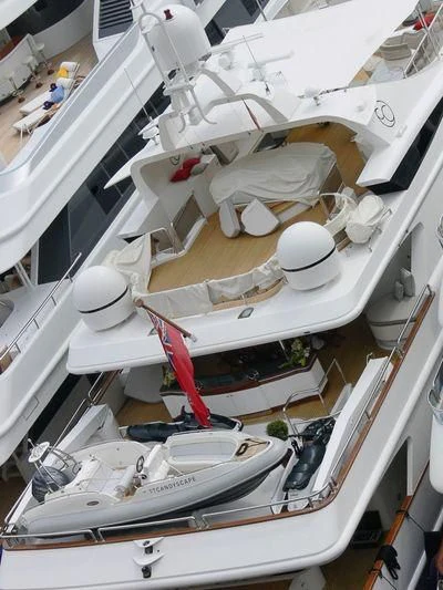 a high angle view of a car aboard IL SOLE Yacht for Sale