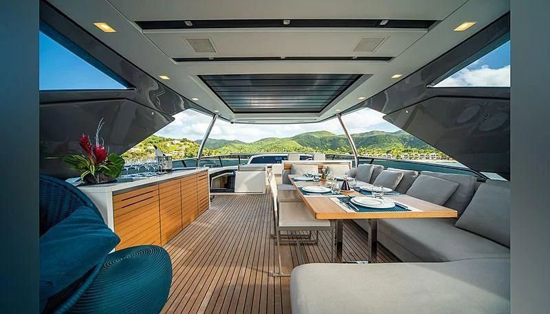 inside of a car aboard SQUALO Yacht for Sale