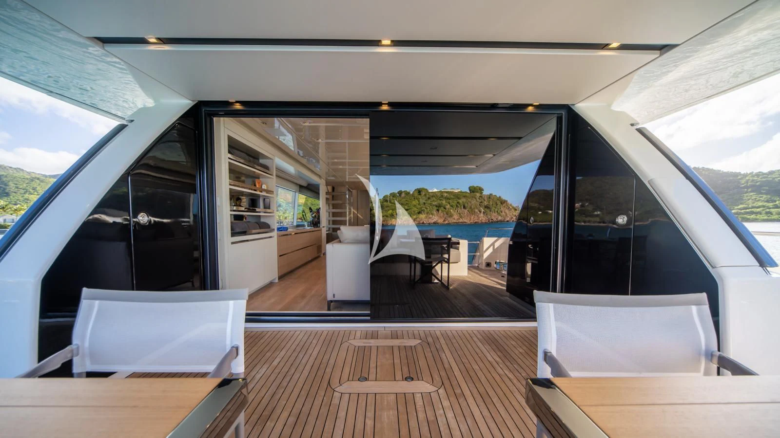 inside of a car aboard SQUALO Yacht for Sale