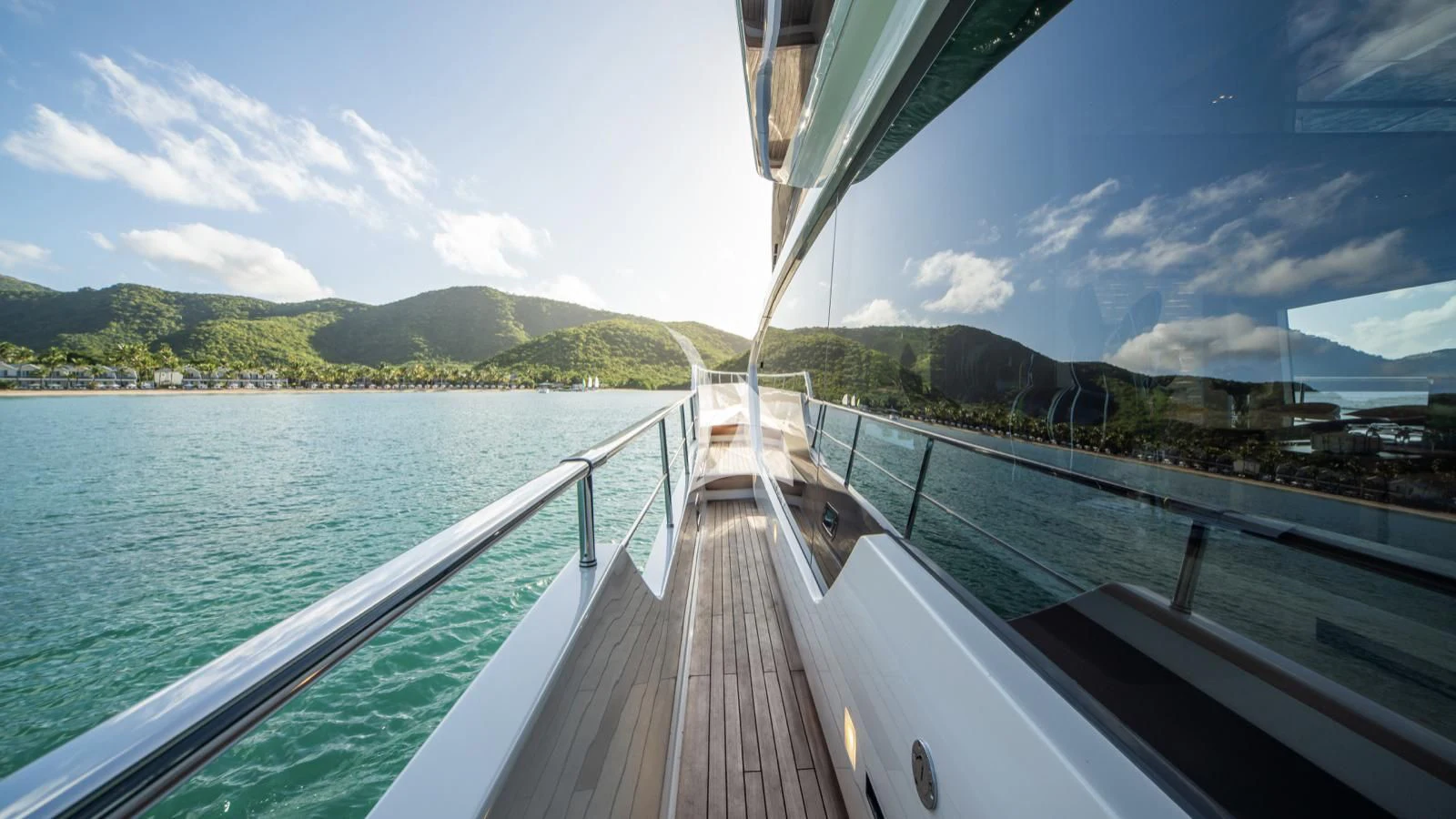 a wooden bridge over water aboard SQUALO Yacht for Sale