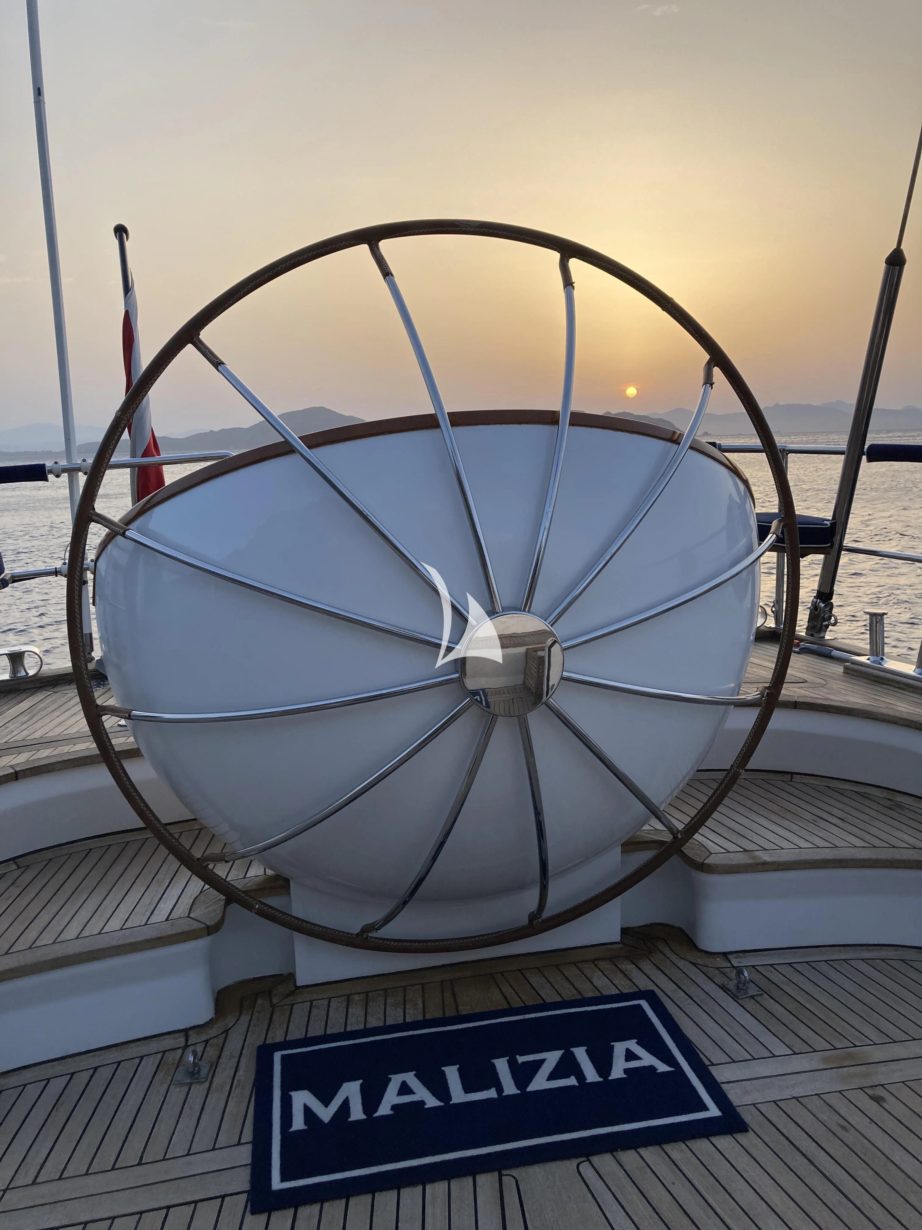a sign on a building aboard MALIZIA Yacht for Sale