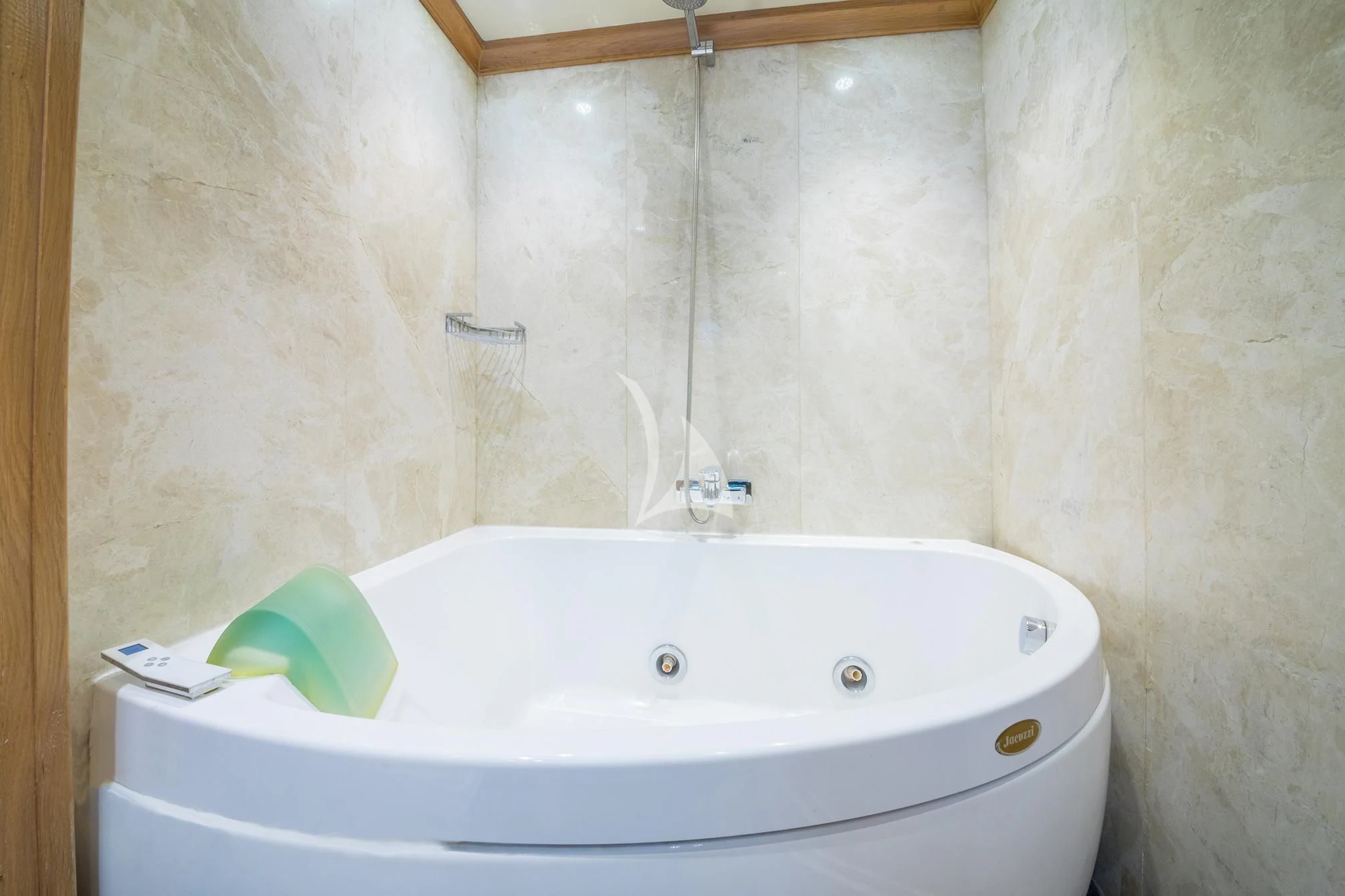 a bathroom with a sink and a shower aboard BLUE HEAVEN Yacht for Charter