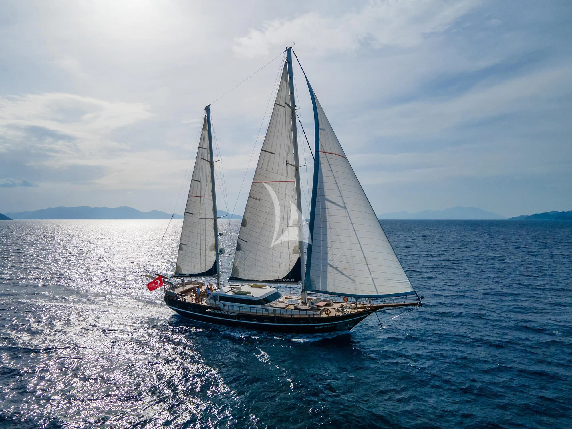 a sailboat on the water aboard BLUE HEAVEN Yacht for Charter