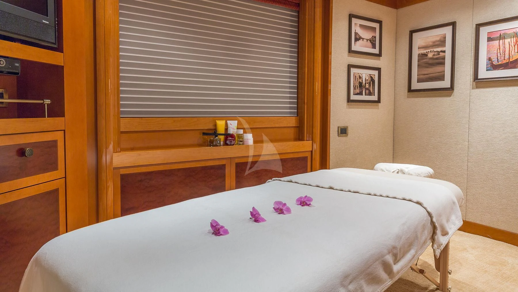 a bed in a room aboard AS YOU WISH Yacht for Sale