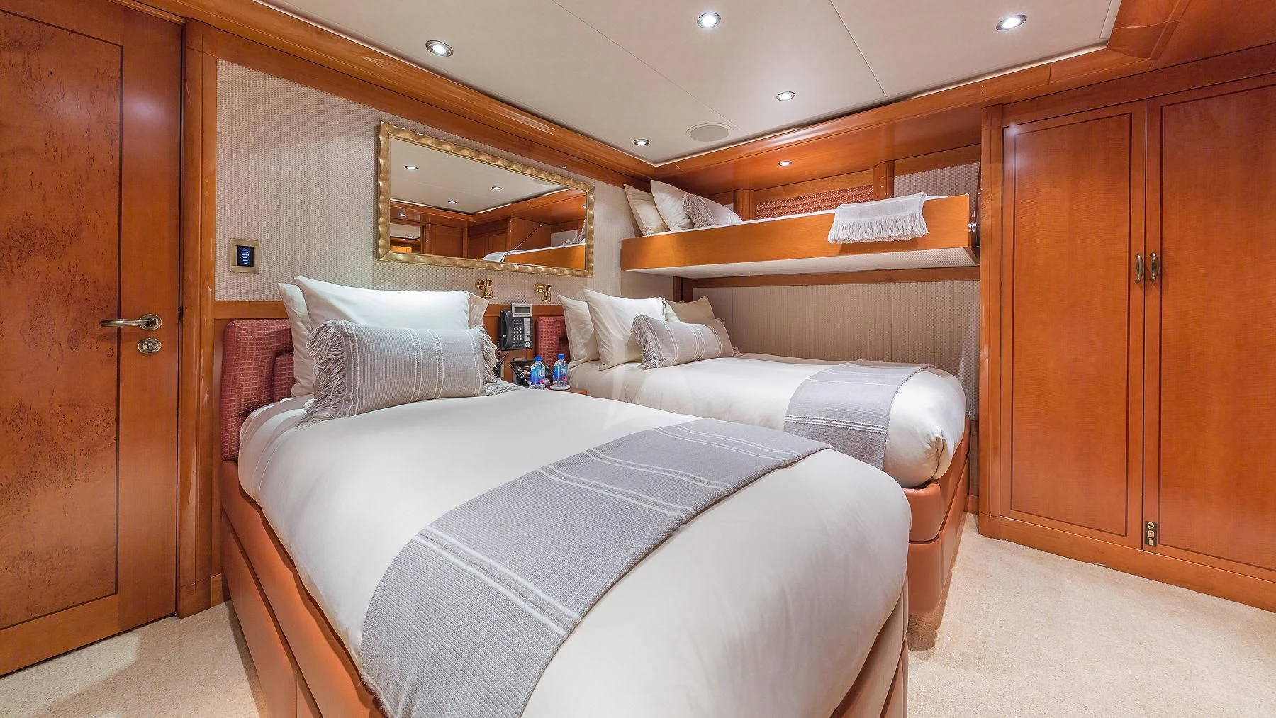 a room with two beds aboard AS YOU WISH Yacht for Sale