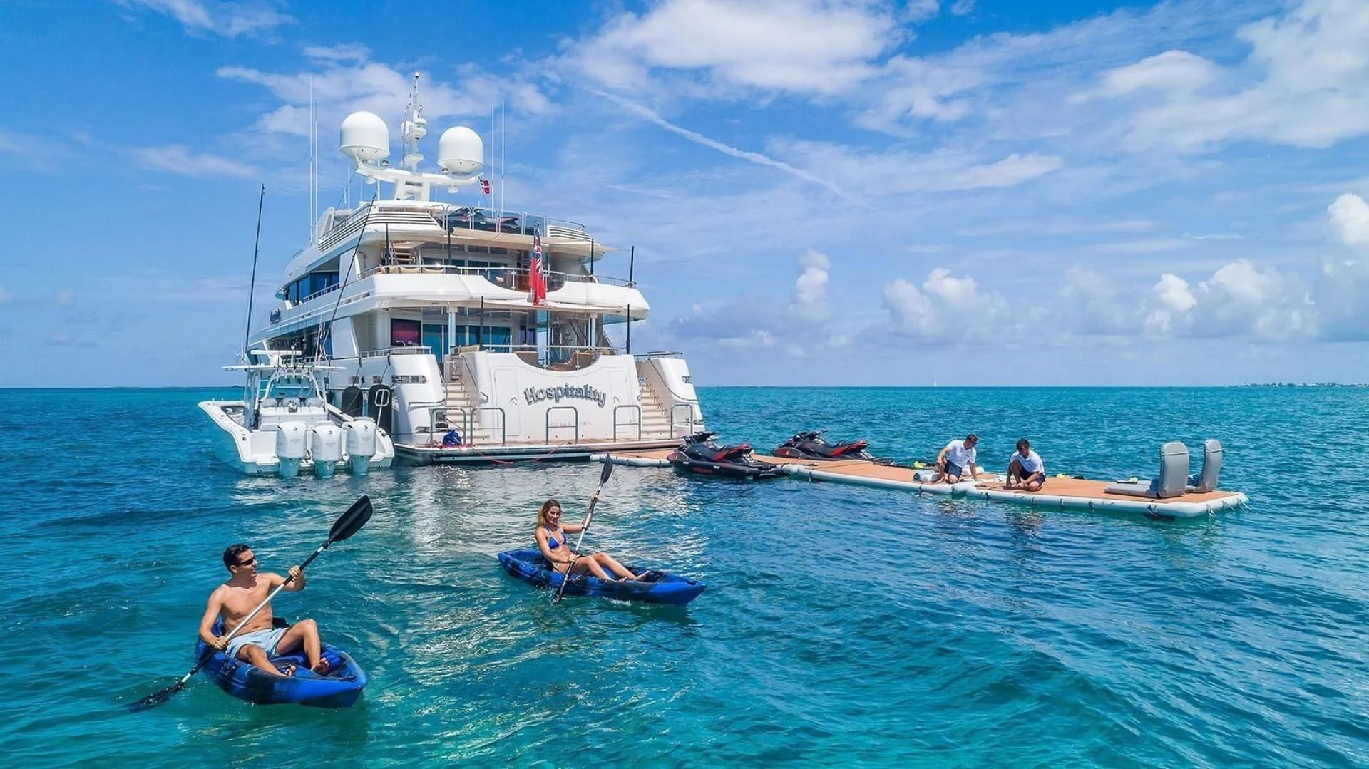 a group of people paddling boats aboard AS YOU WISH Yacht for Sale