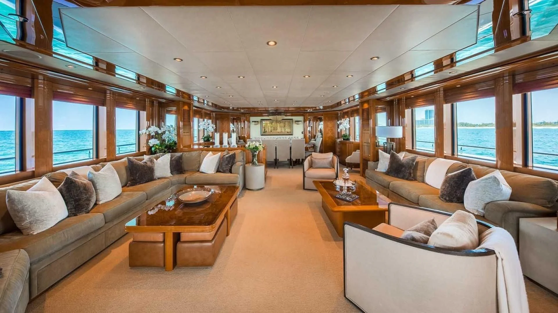 a living room with a couch and a coffee table aboard AS YOU WISH Yacht for Sale