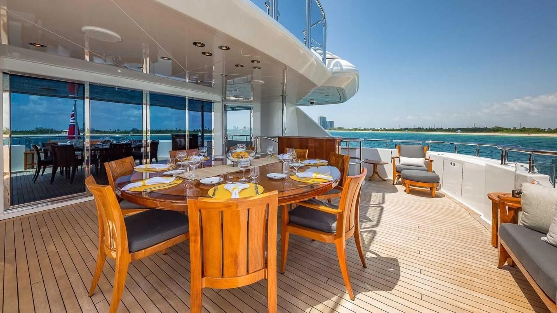 a table and chairs on a deck aboard AS YOU WISH Yacht for Sale