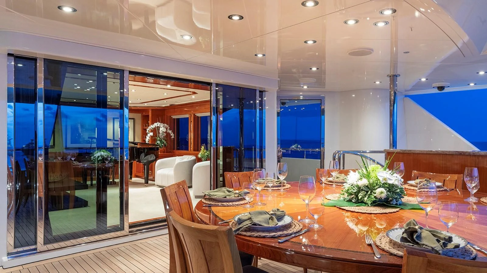 a dining room with a table set aboard AS YOU WISH Yacht for Sale