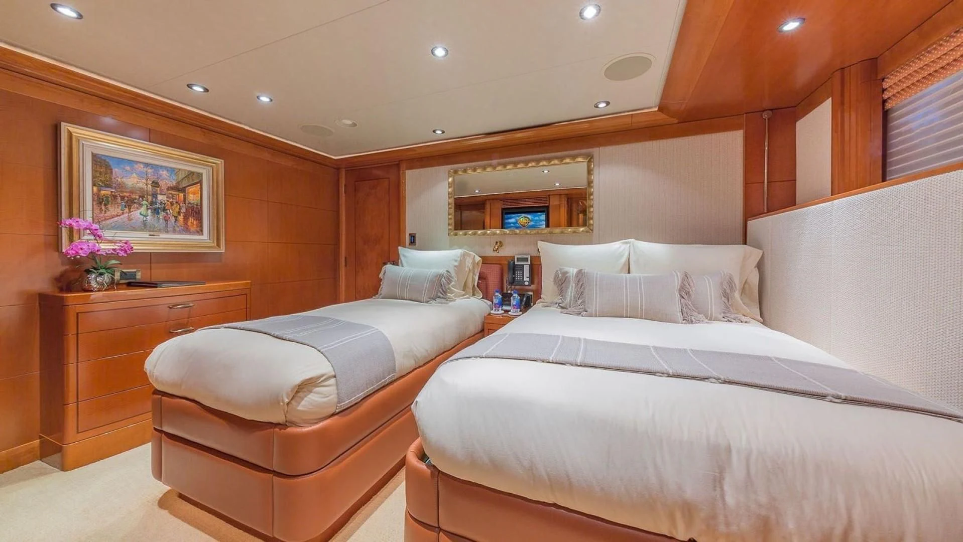 a room with two beds aboard AS YOU WISH Yacht for Sale