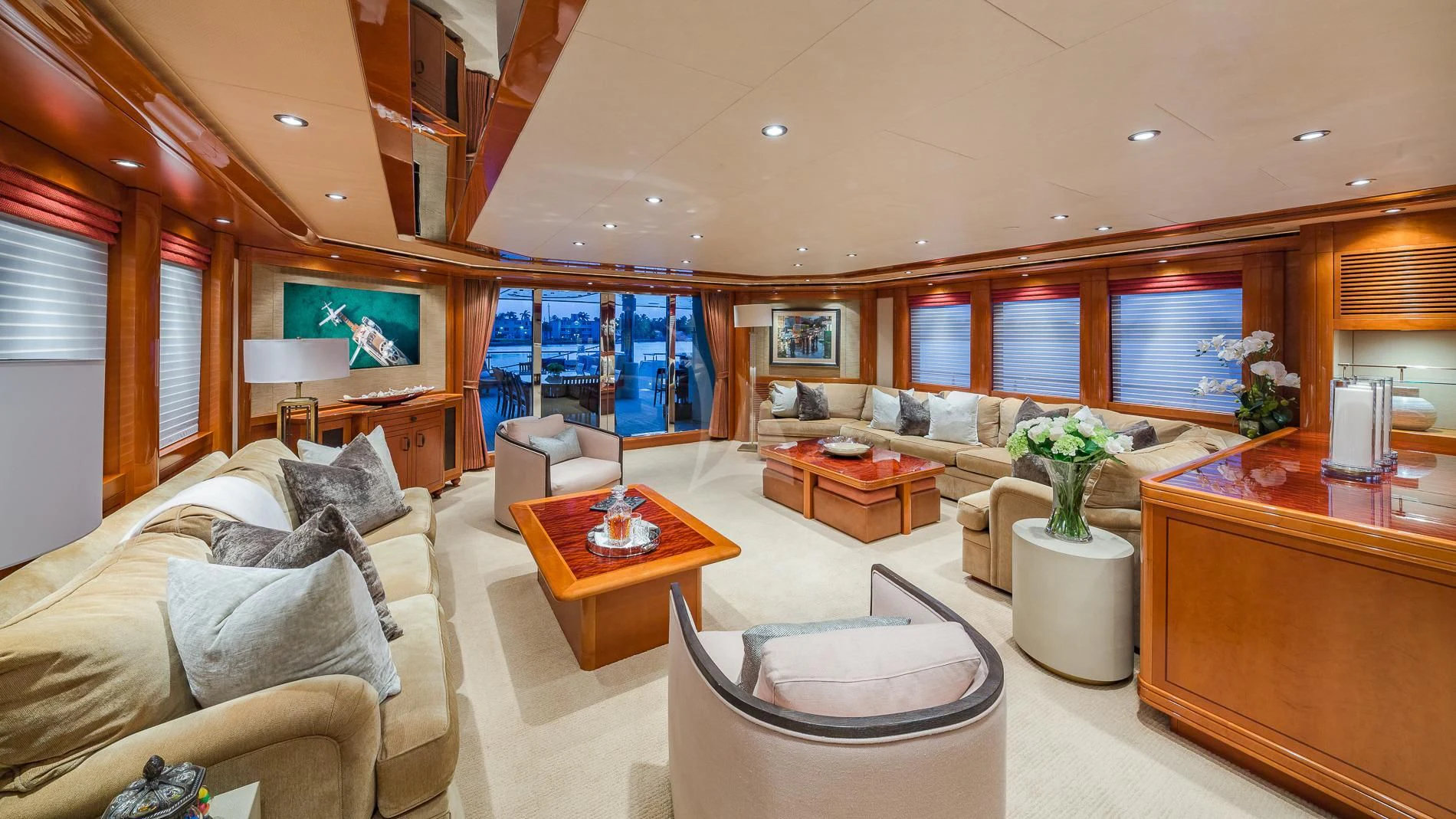 a living room with a couch and a table aboard AS YOU WISH Yacht for Sale
