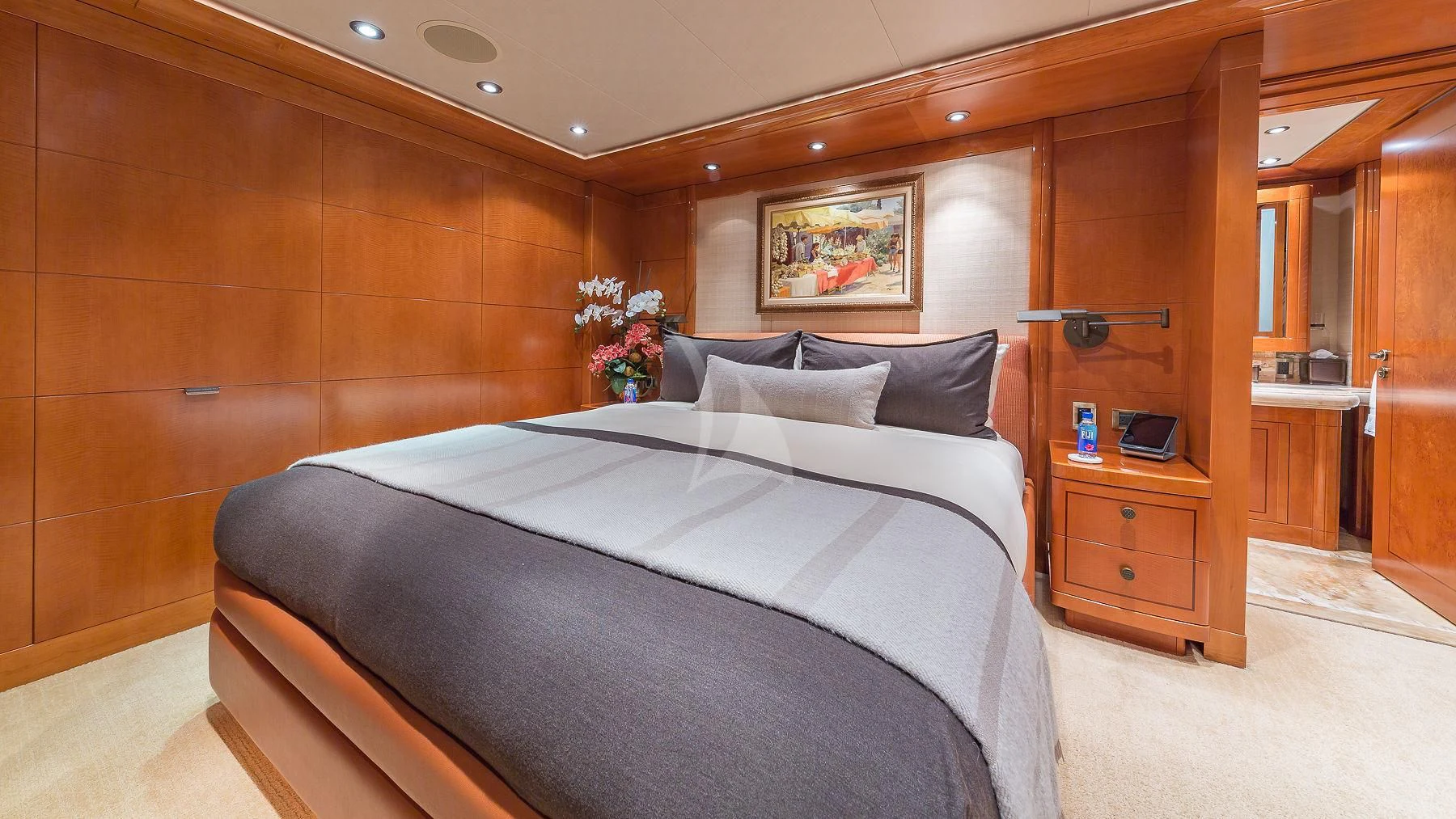 a bed in a room aboard AS YOU WISH Yacht for Sale