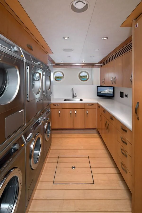 a kitchen with stainless steel appliances aboard AS YOU WISH Yacht for Sale