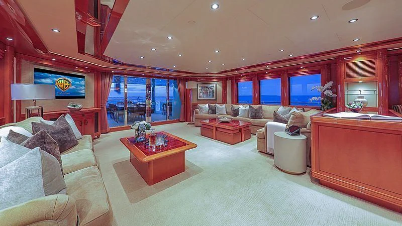 a living room with a large window aboard AS YOU WISH Yacht for Sale