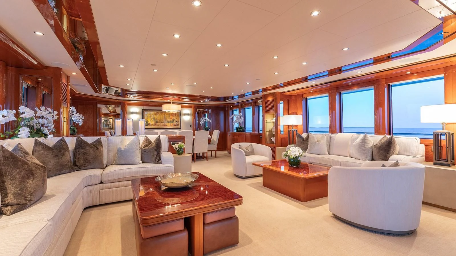 a living room with a large window aboard AS YOU WISH Yacht for Sale