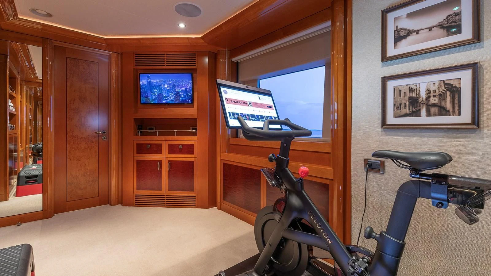 a bicycle in a room aboard AS YOU WISH Yacht for Sale