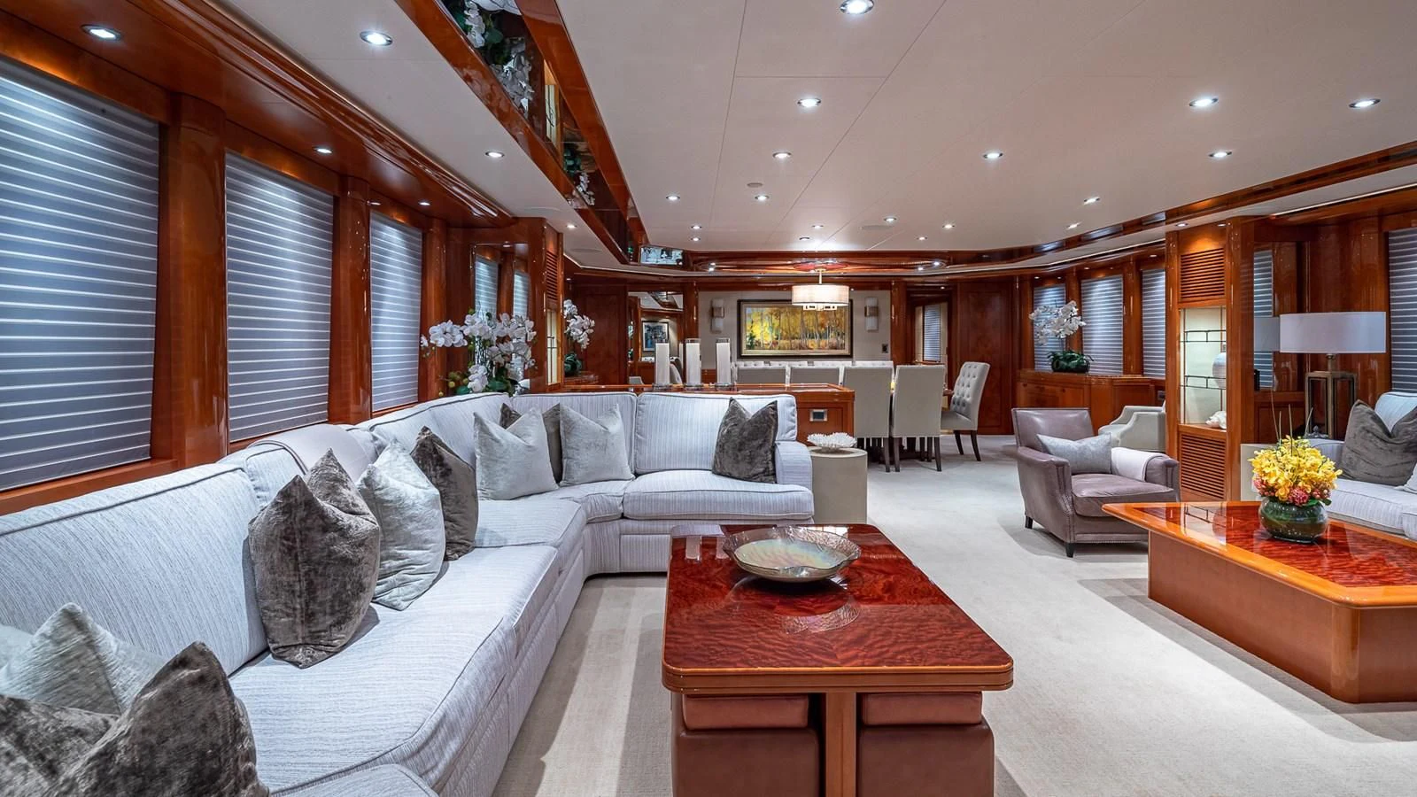 a living room with a couch and a coffee table aboard AS YOU WISH Yacht for Sale