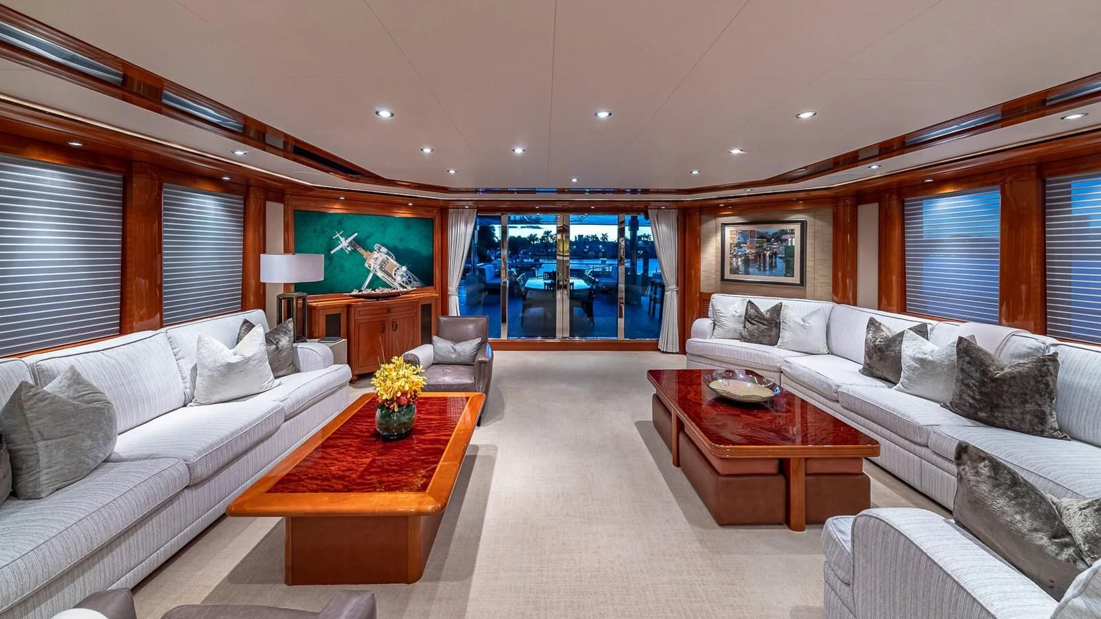 a living room with a couch and a table aboard AS YOU WISH Yacht for Sale