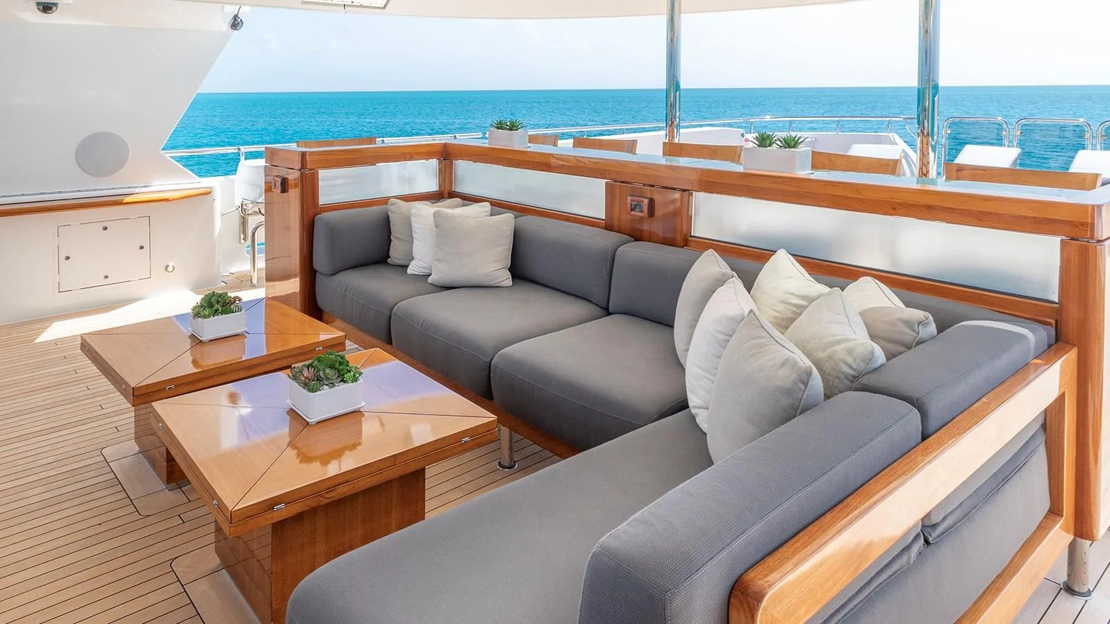 a living room with a couch and a table aboard AS YOU WISH Yacht for Sale