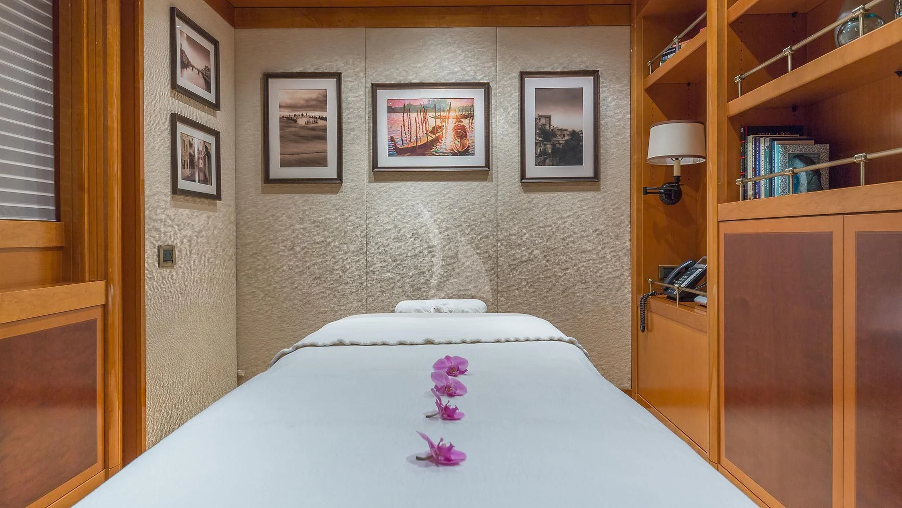 a white bed with a white sheet aboard AS YOU WISH Yacht for Sale