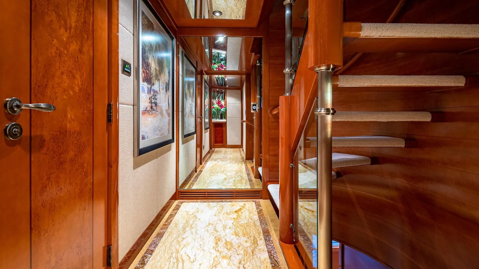 a hallway with wooden doors aboard AS YOU WISH Yacht for Sale