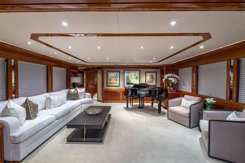 a living room with a large open floor plan aboard AS YOU WISH Yacht for Sale