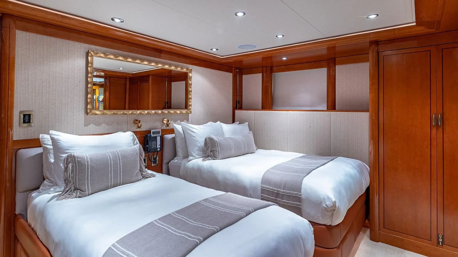 a couple of beds in a room aboard AS YOU WISH Yacht for Sale
