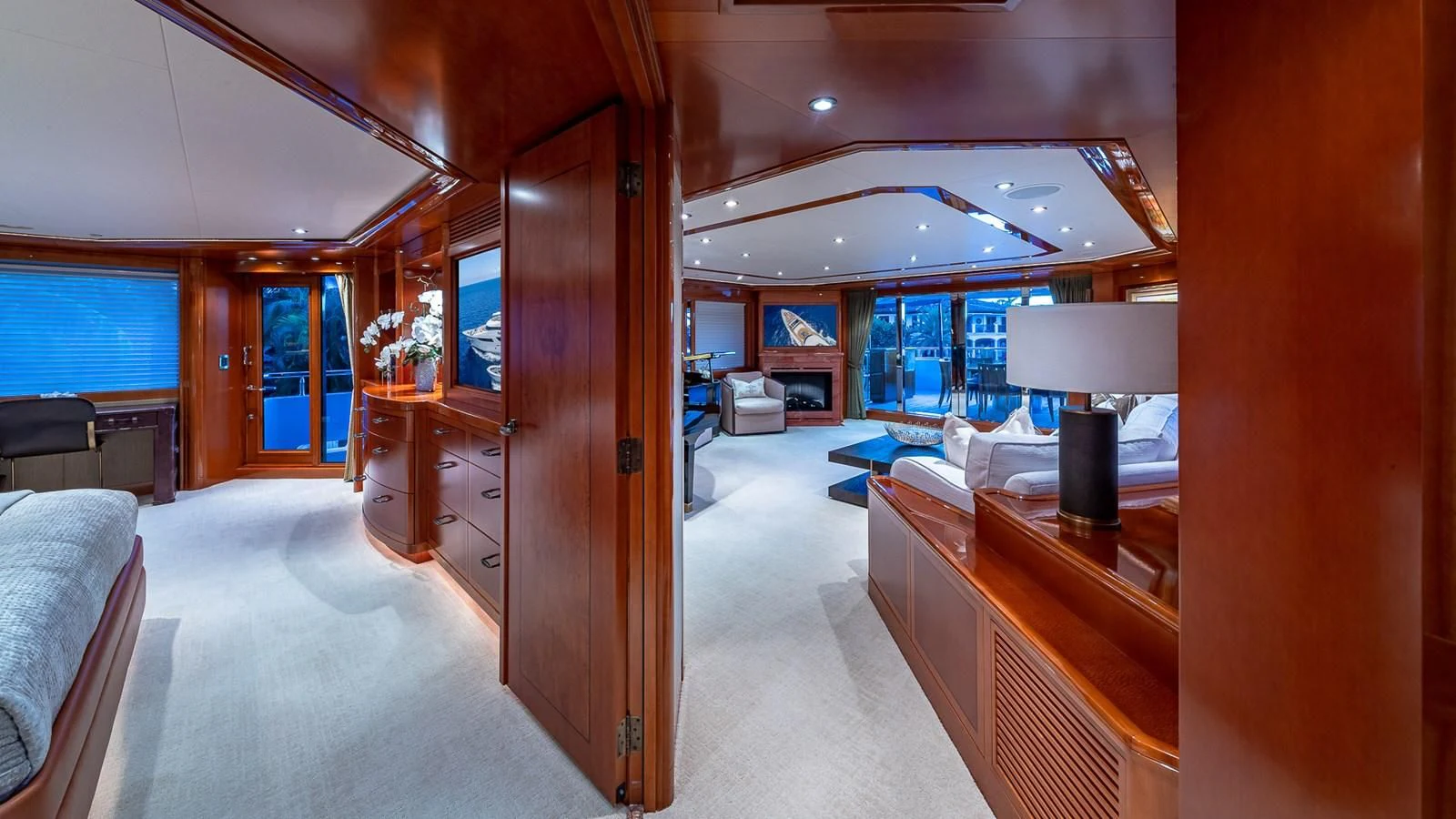 a room with a bed and a desk aboard AS YOU WISH Yacht for Sale