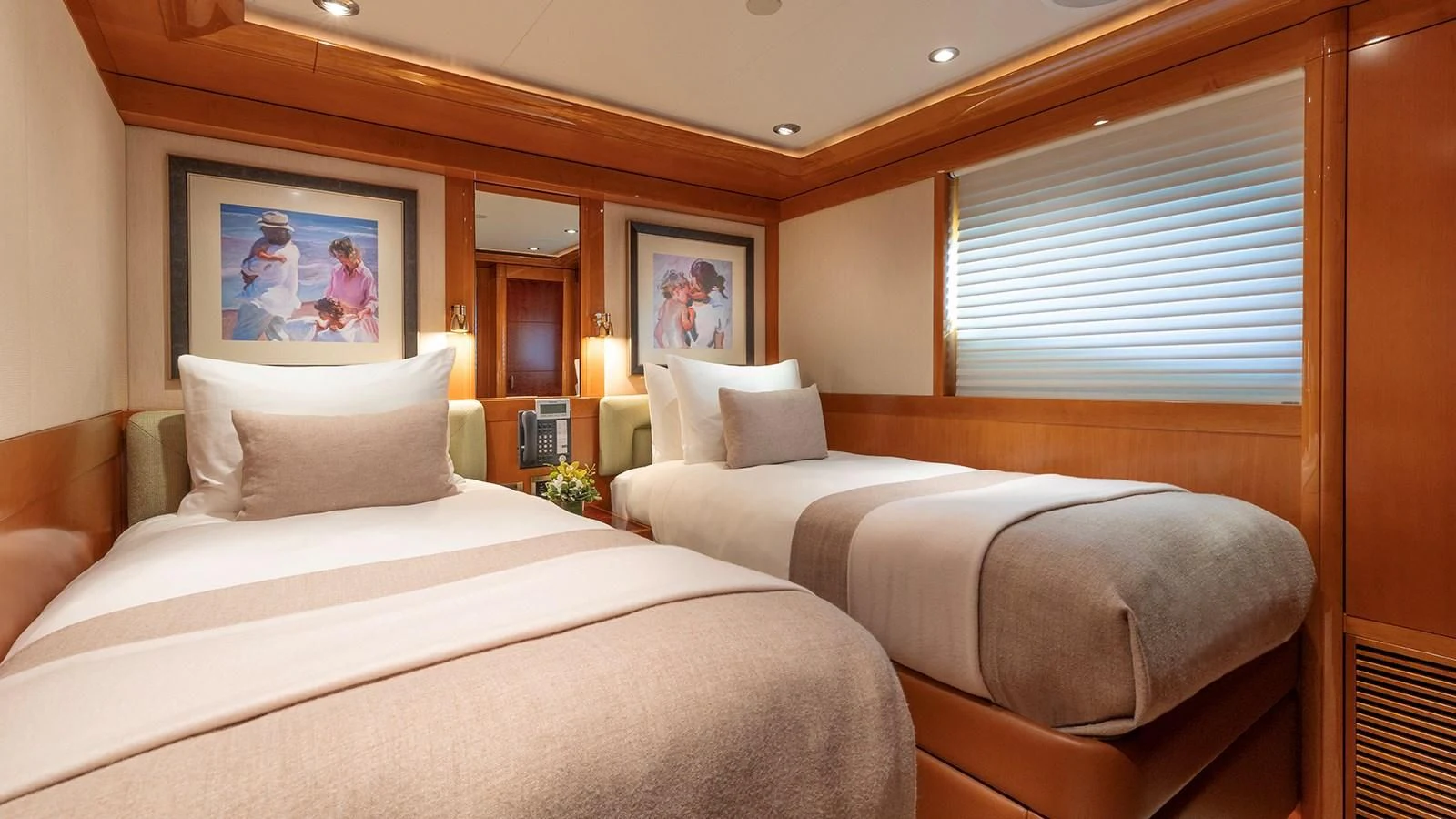 a couple of beds in a hotel room aboard AS YOU WISH Yacht for Sale