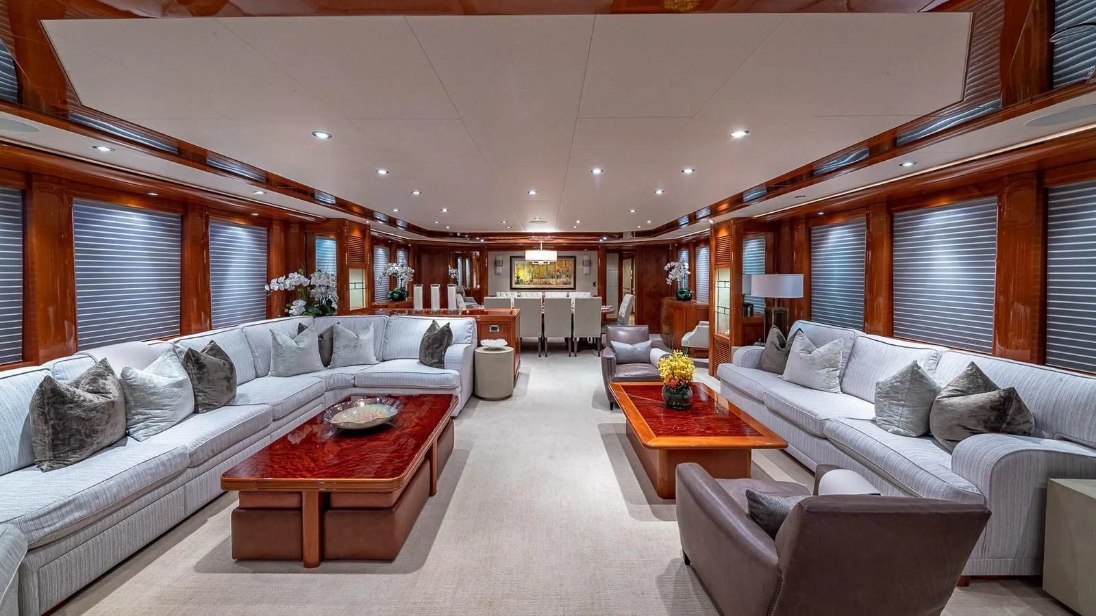 a living room with a couch and a table aboard AS YOU WISH Yacht for Sale