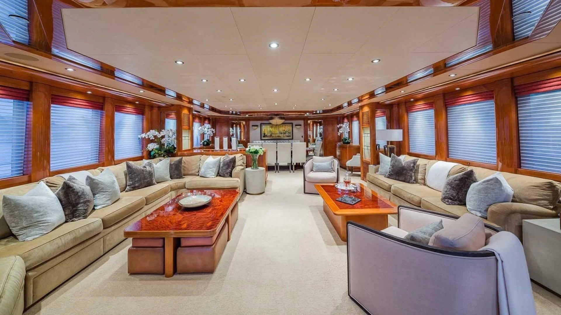 a living room with a couch and a table aboard AS YOU WISH Yacht for Sale