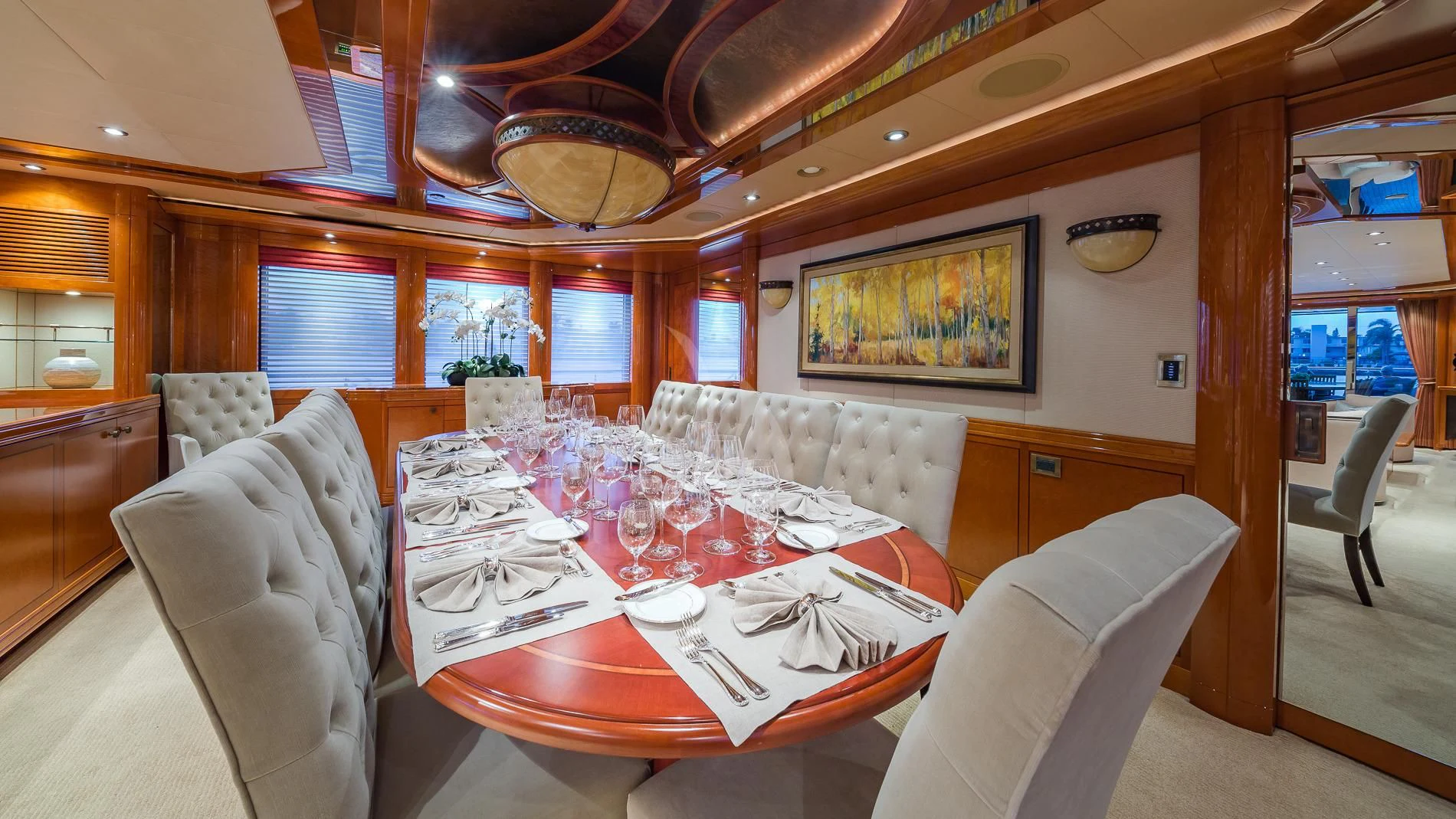 a dining table and chairs aboard AS YOU WISH Yacht for Sale