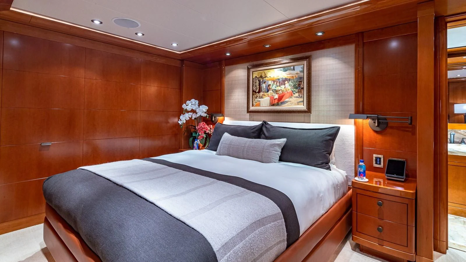 a bed in a room aboard AS YOU WISH Yacht for Sale