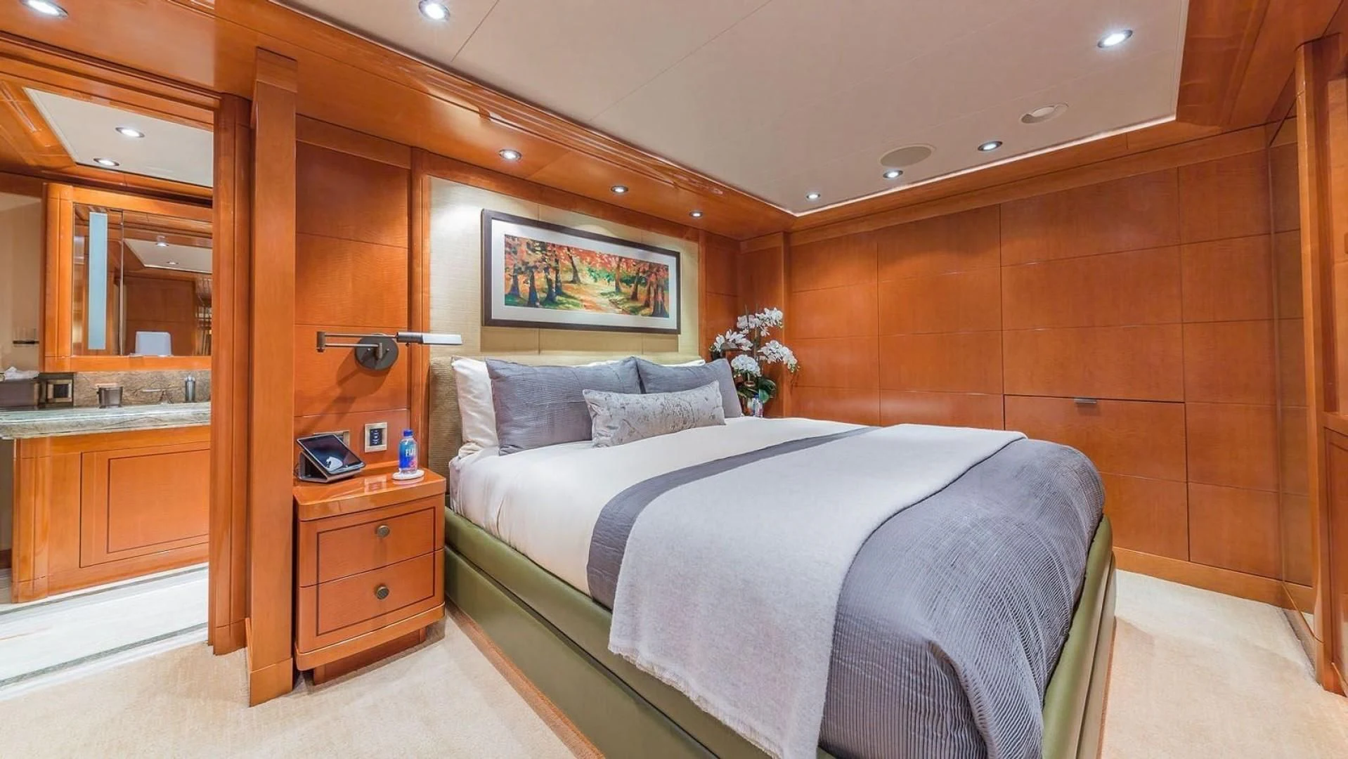 a bedroom with a bed aboard AS YOU WISH Yacht for Sale