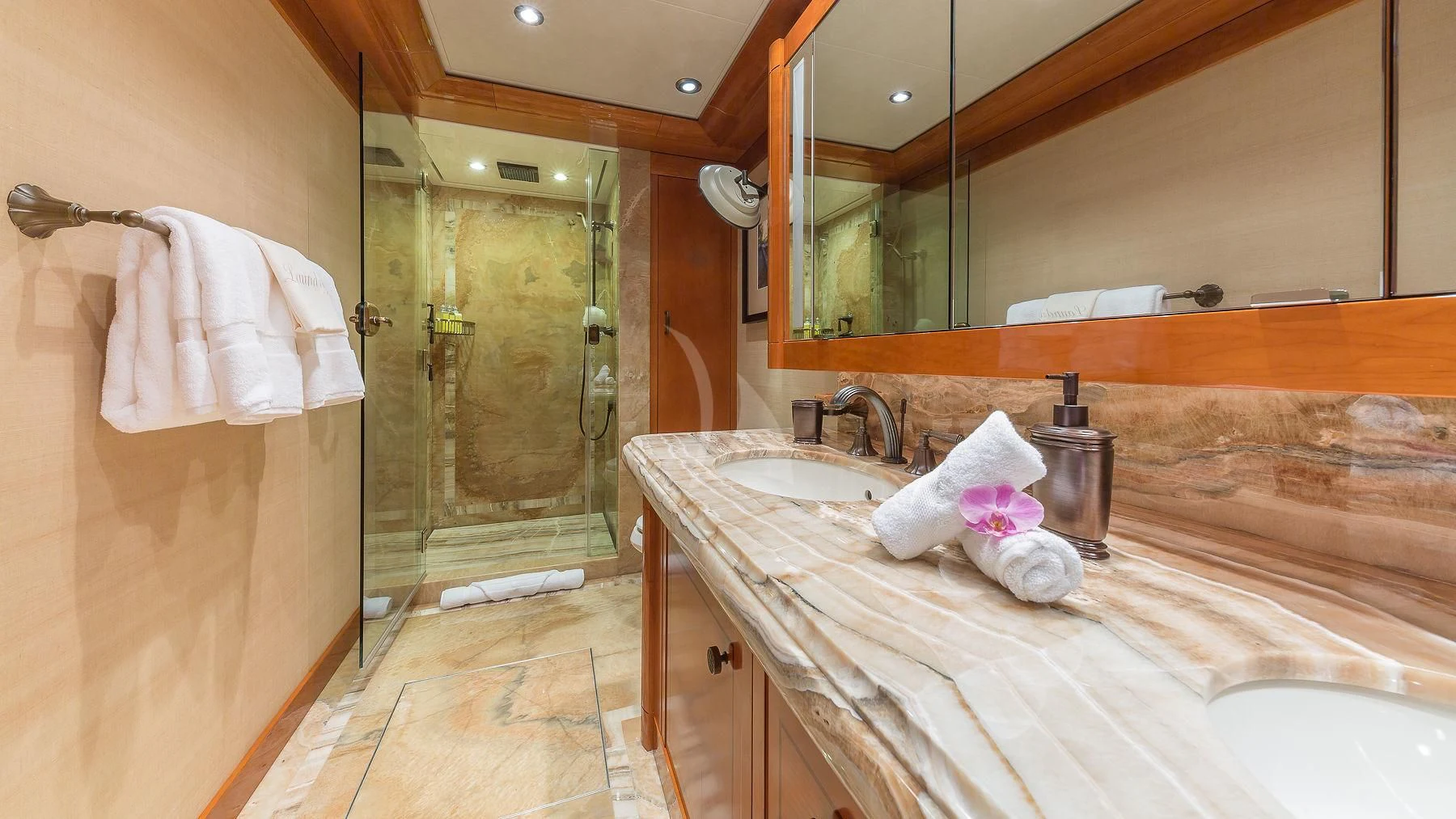 a bathroom with a large bathtub aboard AS YOU WISH Yacht for Sale