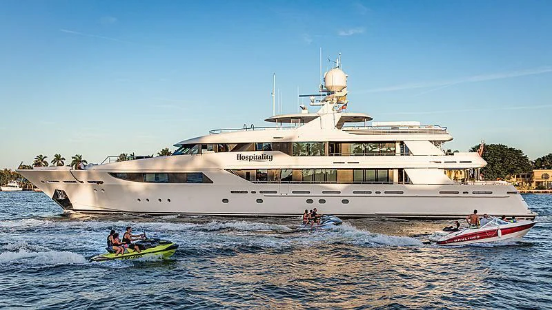 a large white boat with people in it aboard AS YOU WISH Yacht for Sale