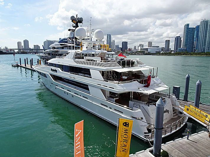 a large ship docked aboard AS YOU WISH Yacht for Sale