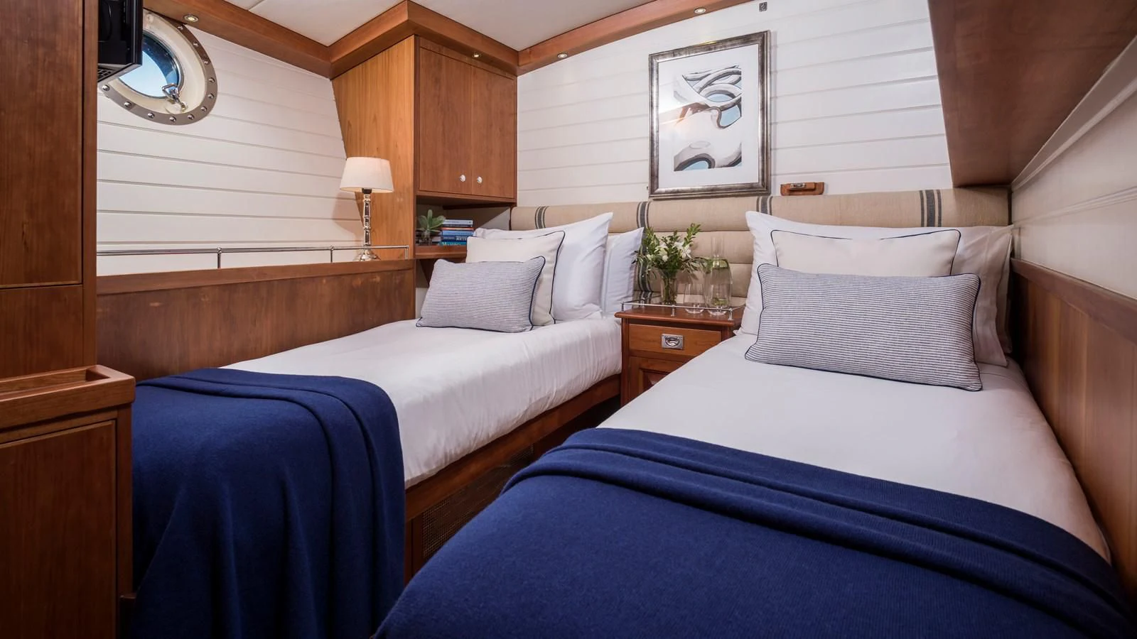 a couple of beds in a room aboard ALEXA OF LONDON Yacht for Sale