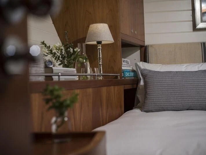 a lamp on a table aboard ALEXA OF LONDON Yacht for Sale