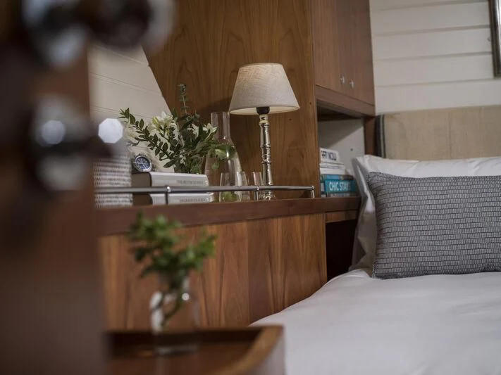 a lamp on a table aboard ALEXA OF LONDON Yacht for Sale