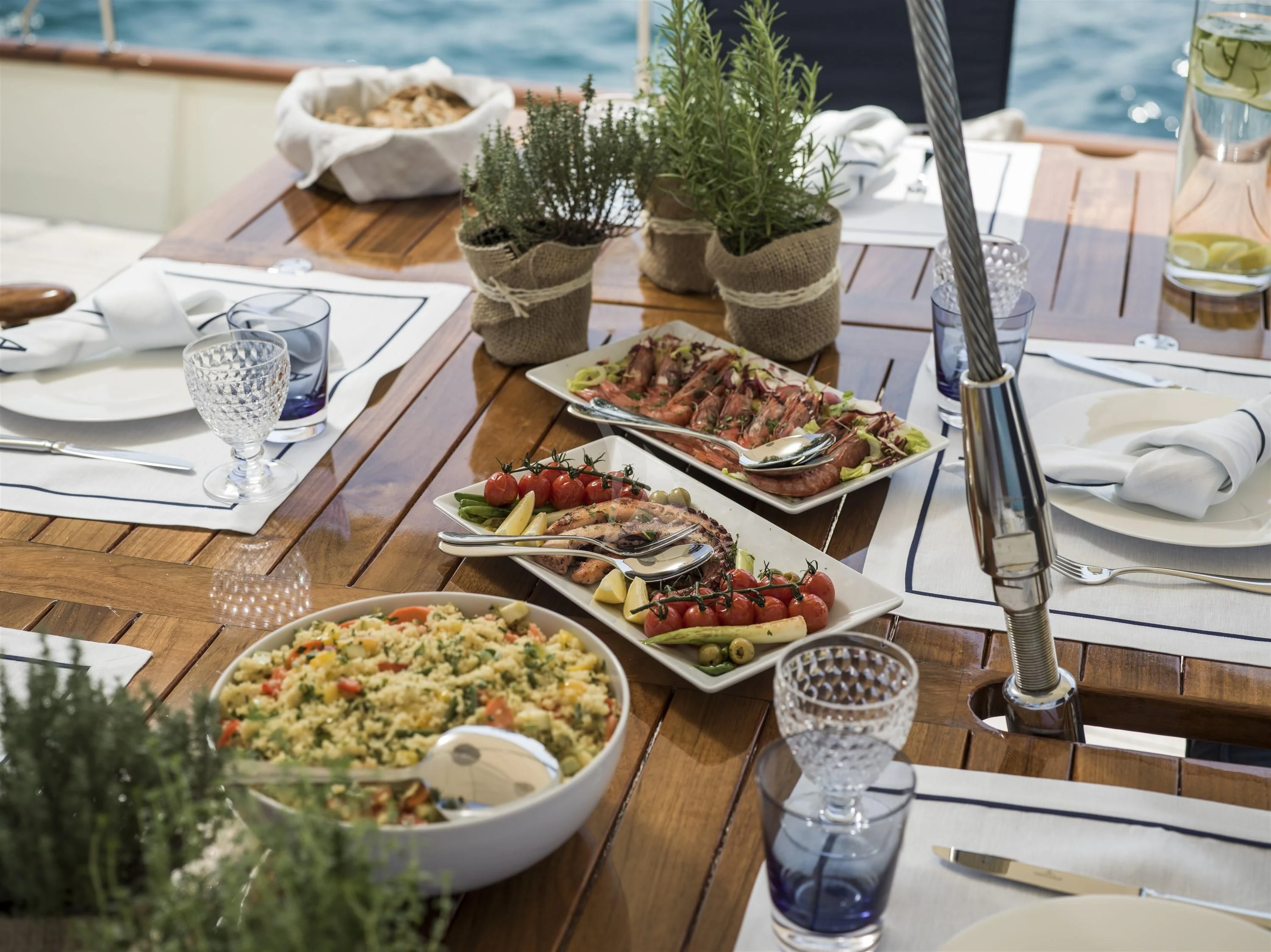a table with food on it aboard ALEXA OF LONDON Yacht for Sale