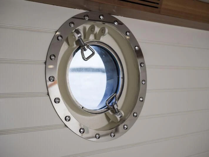 a round metal object on a white surface aboard ALEXA OF LONDON Yacht for Sale