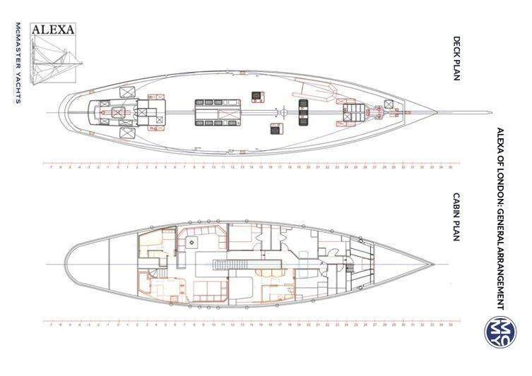 diagram, engineering drawing aboard ALEXA OF LONDON Yacht for Sale