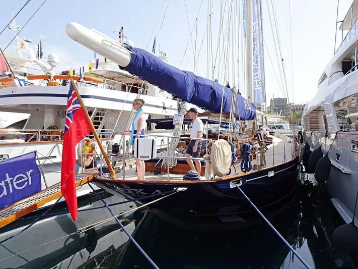 a boat with a flag on it aboard ALEXA OF LONDON Yacht for Sale