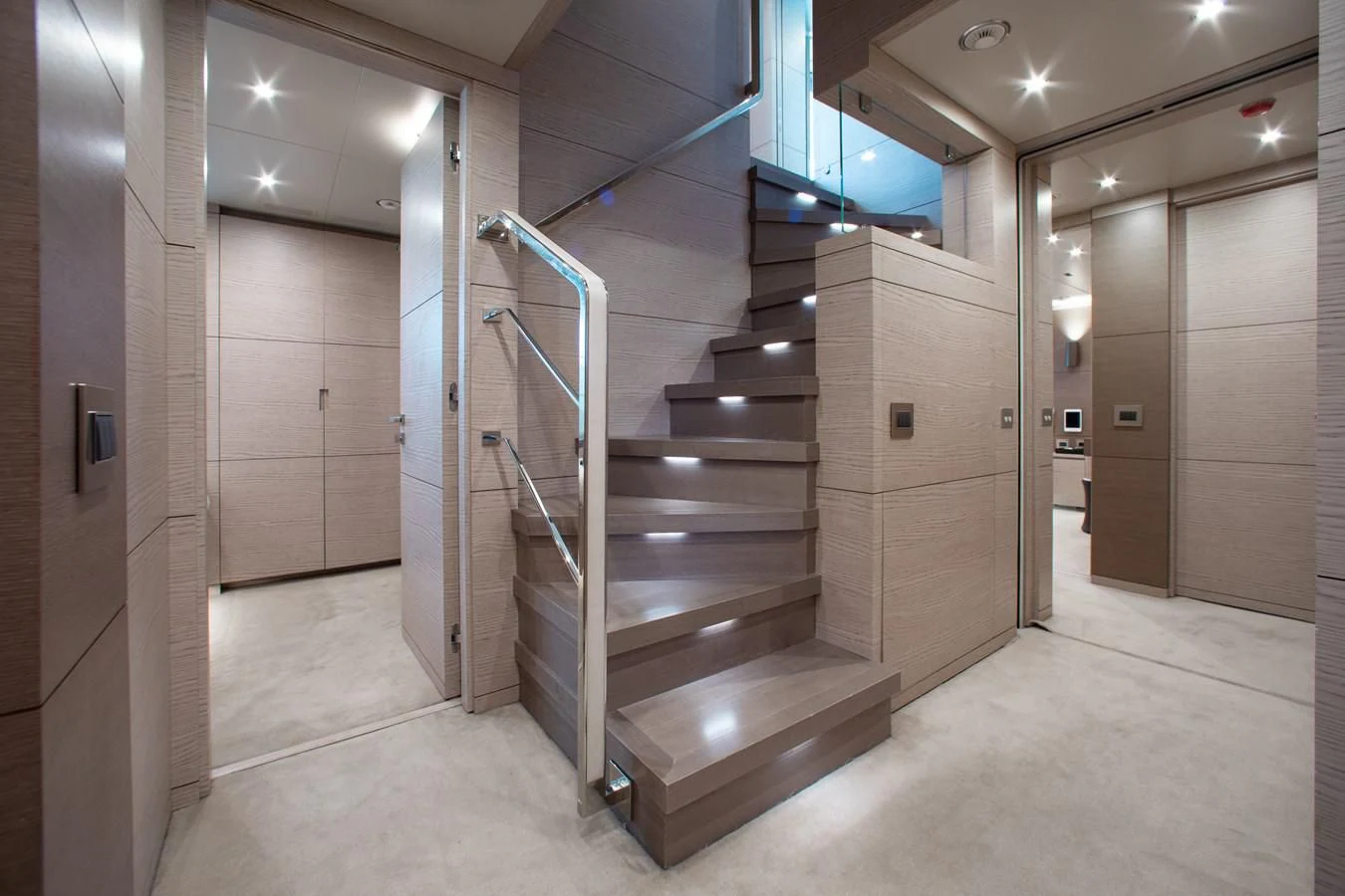 a staircase in a building aboard COFINA Yacht for Sale