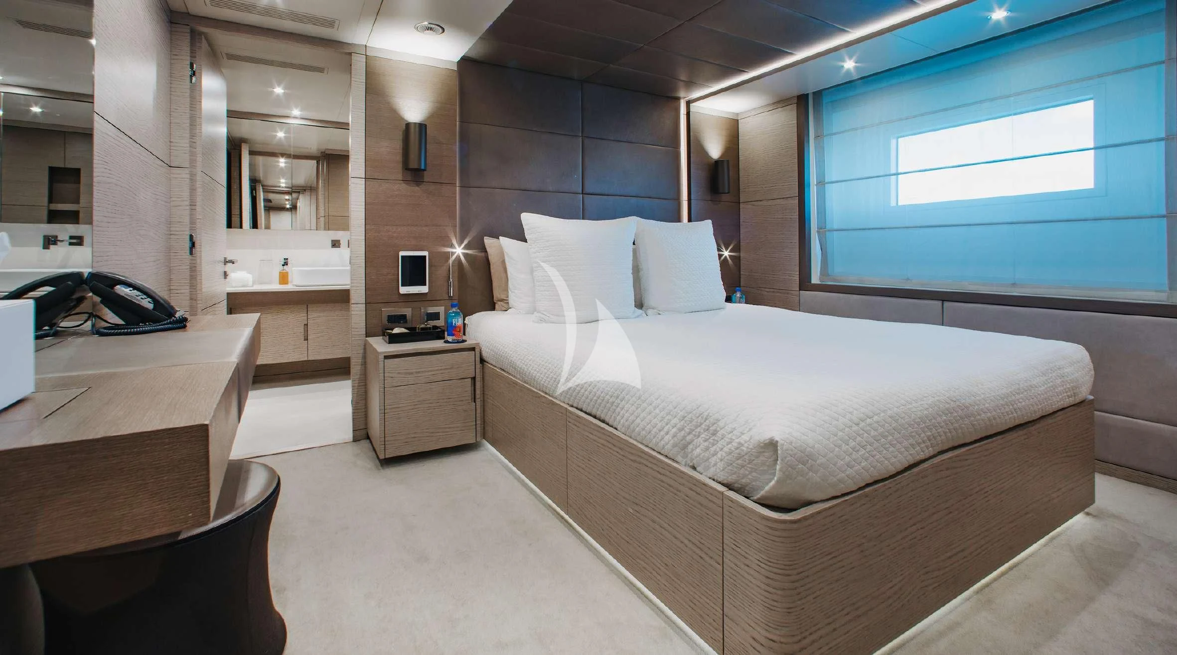 a room with two beds aboard COFINA Yacht for Sale