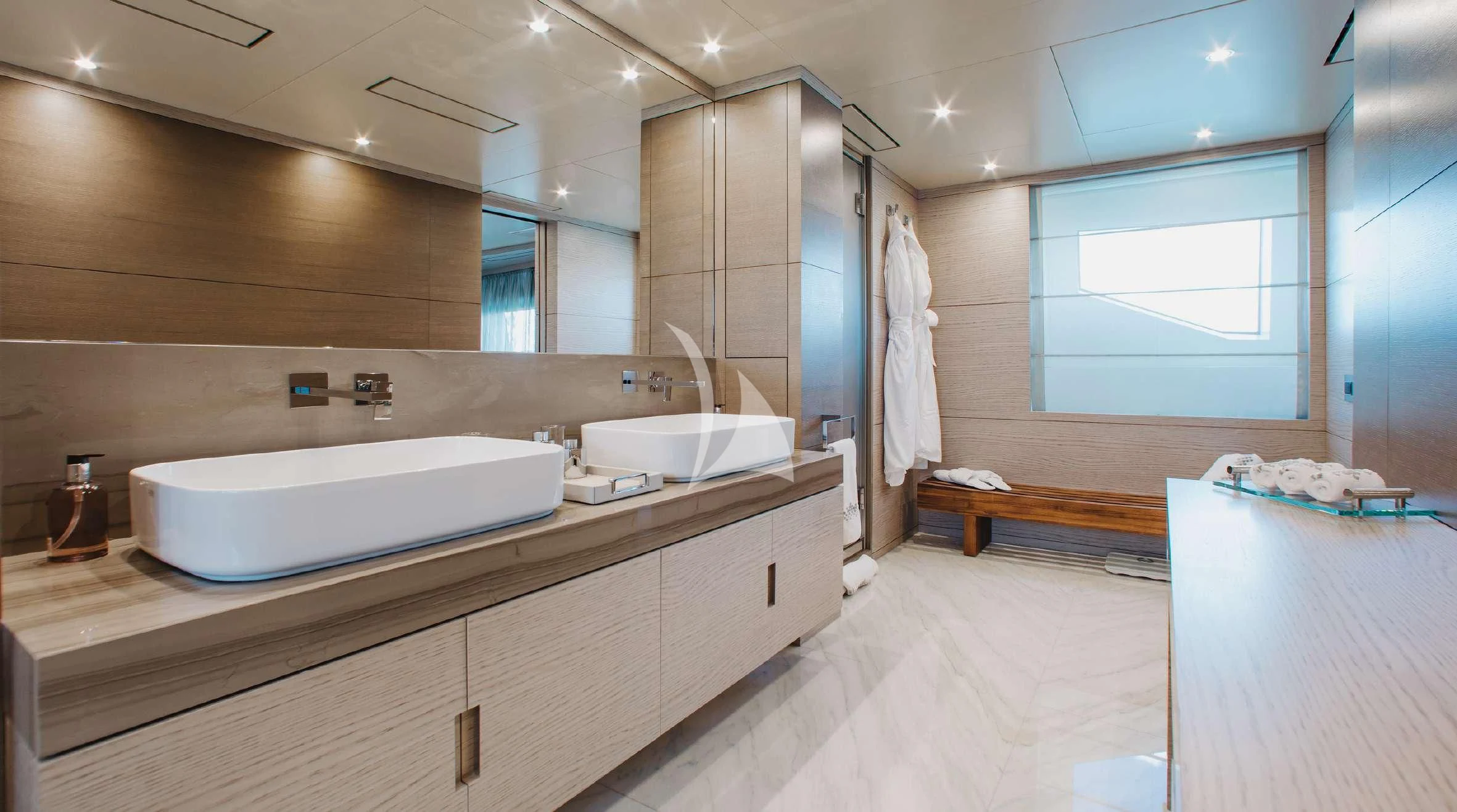 a bathroom with a large tub aboard COFINA Yacht for Sale